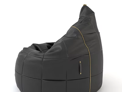 Black Leather Bean Bag Chair With Stitched Design And Metal Accents For Comfortable Seating 3d model