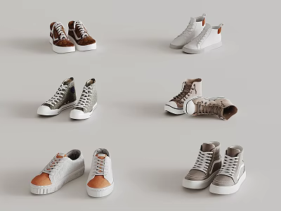Various Fashionable Casual Shoes With Brown White Gray Styles And Design Options 3d model