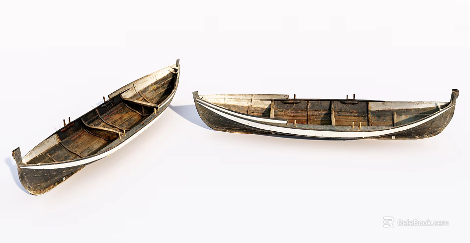 Vintage Wooden Boat With Classic Design And Wooden Planks Hull Seats 3d model 