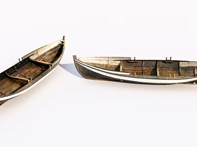 Vintage Wooden Boat With Classic Design And Wooden Planks Hull Seats 3d model