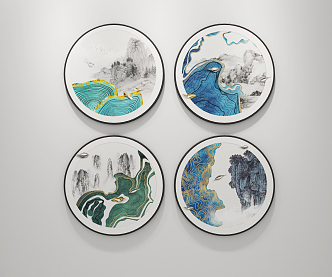 New Chinese Round Frame Painting Decorative Painting 3d model