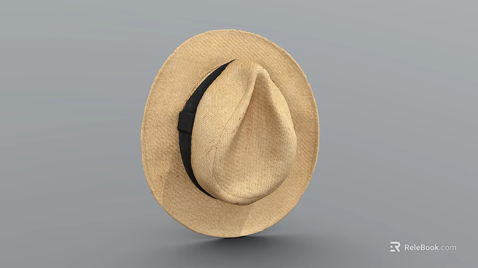 Classic Straw Hat with Black Band Stylish Summer Fashion Accessory for Outfits 3d model 