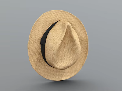 Classic Straw Hat with Black Band Stylish Summer Fashion Accessory for Outfits 3d model