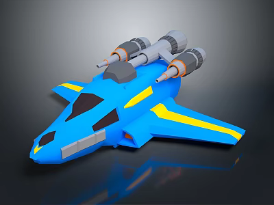 Blue And Yellow Spacecraft With Dual Engines For Cosmic Exploration 3d model