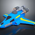 Blue And Yellow Spacecraft With Dual Engines For Cosmic Exploration