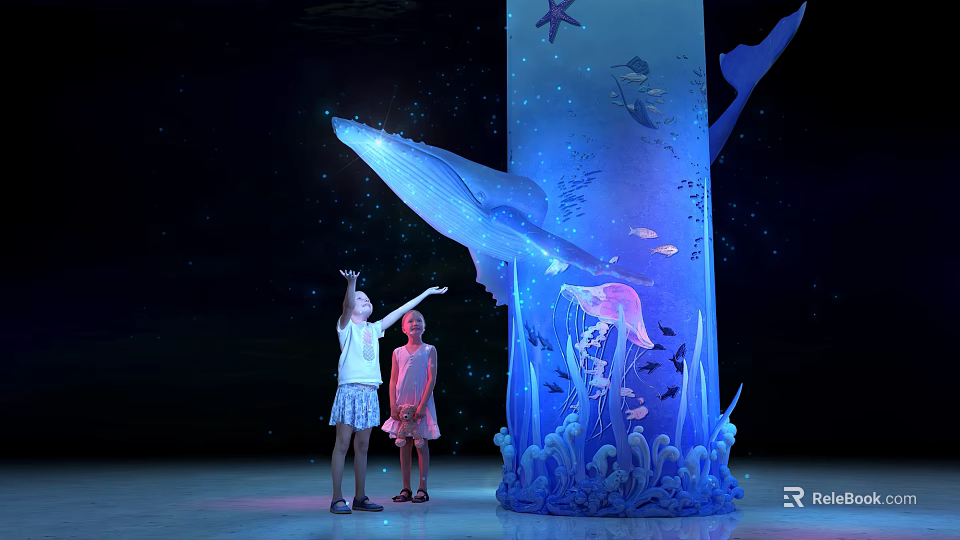 Interactive Whale Shaped Commercial Device With Marine Elements And Blue Lighting 3d model 