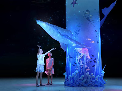 Interactive Whale Shaped Commercial Device With Marine Elements And Blue Lighting 3d model