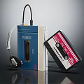 Vintage Stereo Tape Player With Music Cassette Tape And Wired Headphones