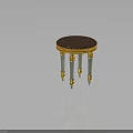 Elegant Stool with Round Leather Seat Golden Ornate Trim and Silver Decorative Legs