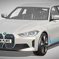 Modern White Electric Sedan Car With Blue Accent Stripes And UK License Plate
