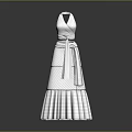 White Halter Neck Wrap Waist Dress With Belt And Pleated Striped Skirt