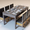 Modern Dining Table Sets With Round Rectangular Tables Black Brown Chairs And Tableware 3d model