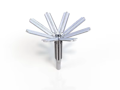 Silver Metal Mechanical Equipment With Radial Blades And Central Shaft Structure 3d model