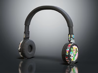 Stylish Over Ear Headphones With Colorful Patterned Ear Cups And Black Headband Design 3d model
