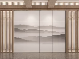 New Chinese background wall partition screen background wall 3d model