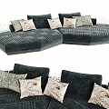 Modern L Shaped Sectional Sofa With Various Patterned Pillows And Soft Velvet Fabric 3d model