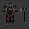 Armored Warrior Character With Red Cape And Large Battle Axe Design