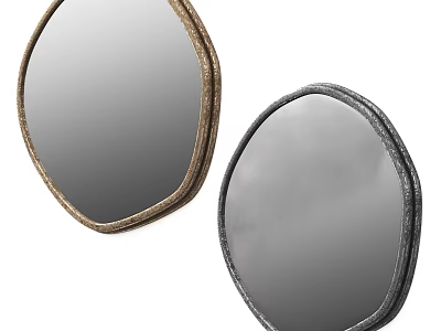 Stylish Irregular Shaped Mirrors with Gold and Black Textured Frames for Home Decor 3d model