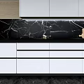 Modern Kitchen Interior Design With Wooden Ceiling White Cabinets Black Island And Dining Table Chairs