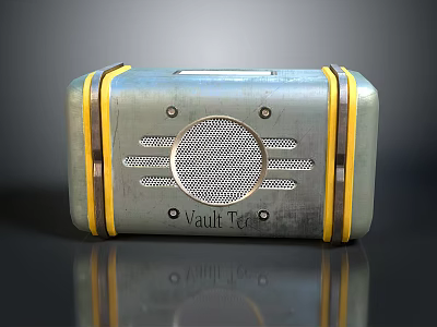 Vault Tec Retro Electronic Radio With Silver Yellow Design And Speaker Grille 3d model