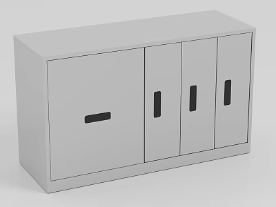 Gray Modern File Cabinet With Four Doors And Black Handles For Office Storage 3d model