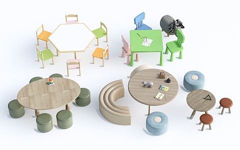 Modern Children's Table and Chair Children's Furniture Children's Handmade Table Cartoon Table and Chair 3d model