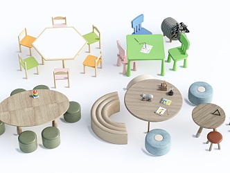 Modern Children's Table and Chair Children's Furniture Children's Handmade Table Cartoon Table and Chair 3d model