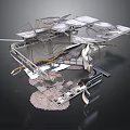 Damaged Mechanical Structure With Exposed Cables Broken Panels Metal Framework And Concrete Base