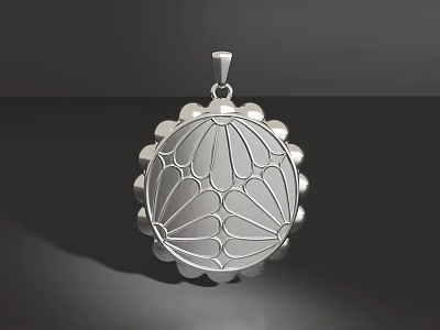 Elegant Silver Pendant With Intricate Floral Pattern And Petal Edge Design 3d model
