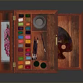Open Red Wooden Jewelry Box With Drawer And Cosmetics Storage