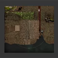 Wooden Cabin With Tiled Roof And Water Wheel Near Small Pond And Green Plants