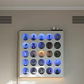 Wall Mounted Action Figure Display Cabinet with Multiple Circular Compartments and Illuminated LED Lighting 3d model