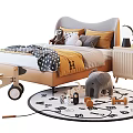 Kids Bed with Wheels Soft Toys Comfy Mattress Bedside Table and Playful Rug