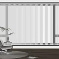 White Venetian Blinds In Modern Interior With Stylish Chair Potted Plant And Wooden Floor
