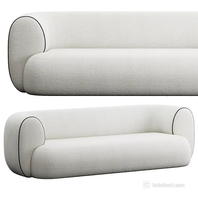 Modern White Multi Seater Sofa With Rounded Armrests And Fabric Upholstery 3d model