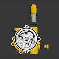 Yellow Industrial Mechanical Equipment With Black Handles Circular Parts And Metal Structure