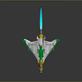 Sleek Green Silver Yellow Fighter Jet 3D Model With Blue Flames And Transparent Cockpit