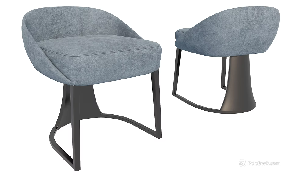 Gray Fabric Upholstered Single Sofa with Modern Black Metal Frame Design and Comfortable Seat 3d model 