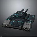 Futuristic Tank Weapon with Dual Cannons Blue Glowing Patterns and High Tech Dark Colored Body