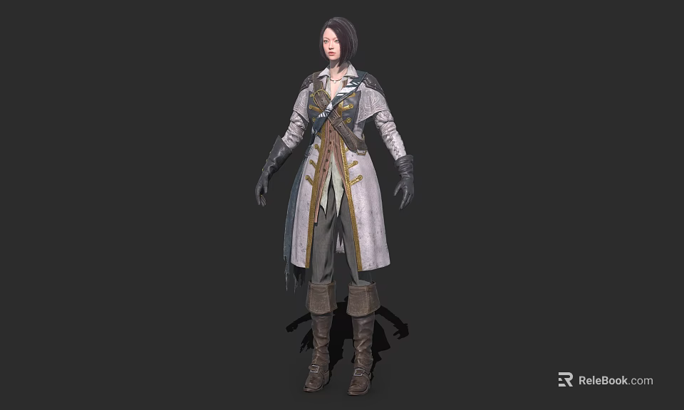Detailed Character Design With Long Coat Belted Waist Gloves And Leather Boots 3d model 