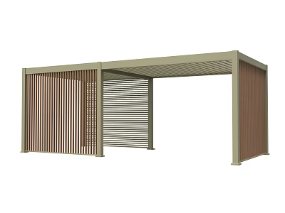 Modern Outdoor Pergola With Vertical Slatted Wooden Panels And Light Frame 3d model