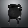 Black Cast Iron Cauldron With Tripod Legs Round Mouth And Side Handles