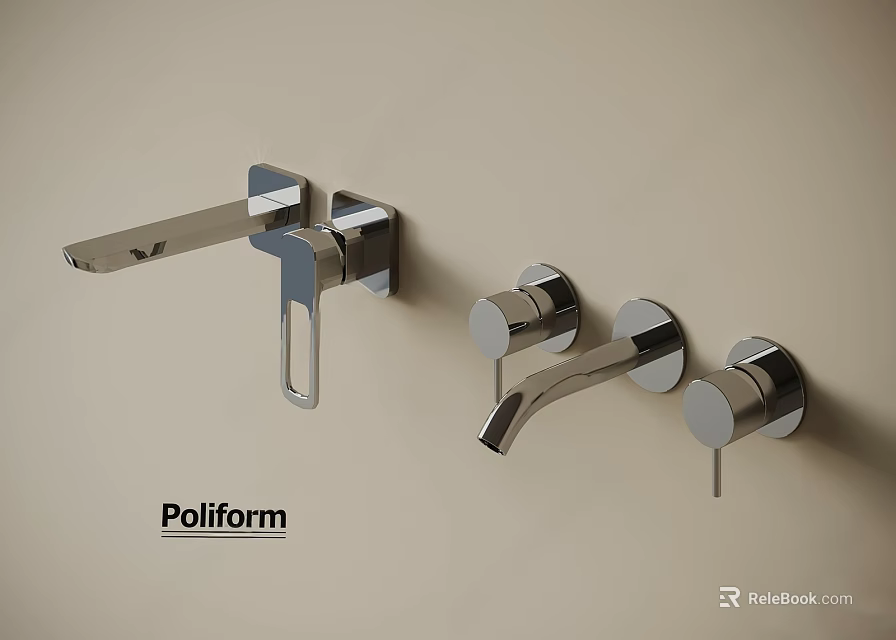 Poliform Wall Mounted Modern Faucet With Chrome Finish And Contemporary Design Elements 3d model