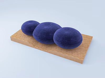 Three Blue Lazy Sofa Cushions Placed on Wooden Platform for Living Space 3d model