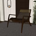 Sleek Accent Chair With Wooden Frame Leather Seat And Woven Backrest On Striped Rug