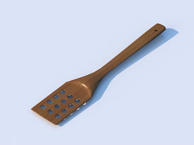 Kitchen Utensil Set Featuring Wooden Spatula With Holes On Surface For Cooking 3d model