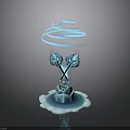 3D Ice Themed Sculpture With Crossed Weapons Blue Spiral Aura And Ice Base