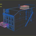 Single Family House With Brown Brick Exterior Black Roof Ladder And Air Conditioning Unit