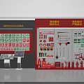 Fire Fighting Equipment Exhibition With Extinguishers Hydrants Tools And Certification Signs