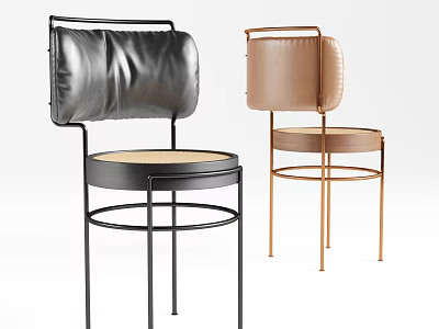 Stylish Leather Backrest Accent Chairs With Black and Copper Metal Frame And Round Seat Cushion 3d model